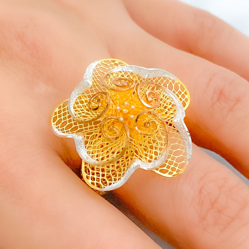 Artistic Spiral 22k Gold Petal Ring