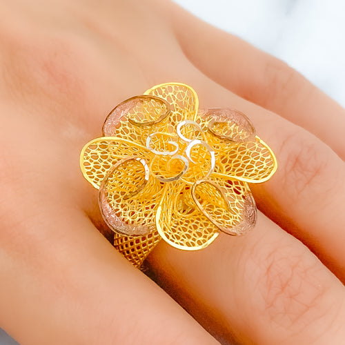 Vibrant Luscious 22k Gold Flower Ring