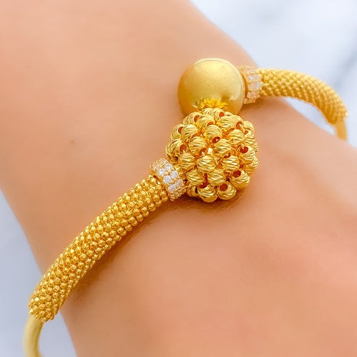 Curved Floral Cluster 22k Gold Bangle Bracelet