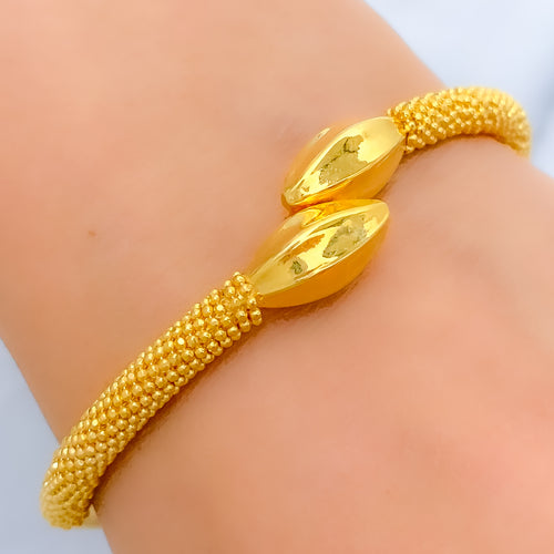 Glistening Flower Bud 22k Gold Bangle Bracelet