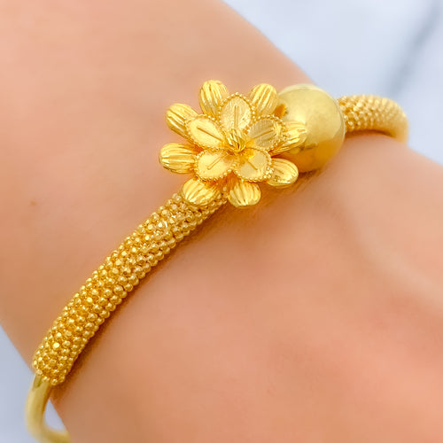 Exquisite Layered Flower 22k Gold Bangle Bracelet