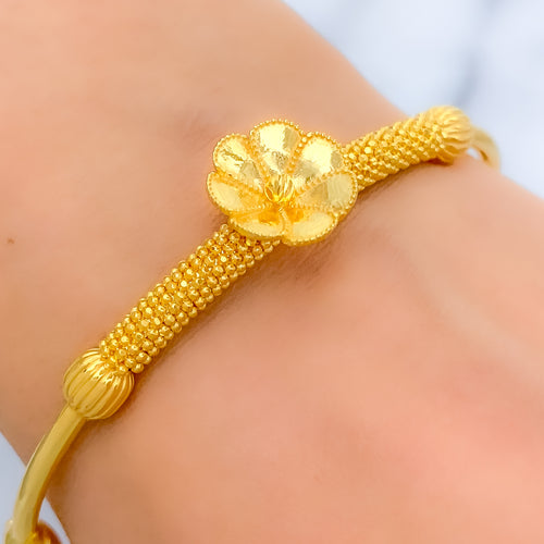 Bright Open Lotus 22k Gold Bangle Bracelet