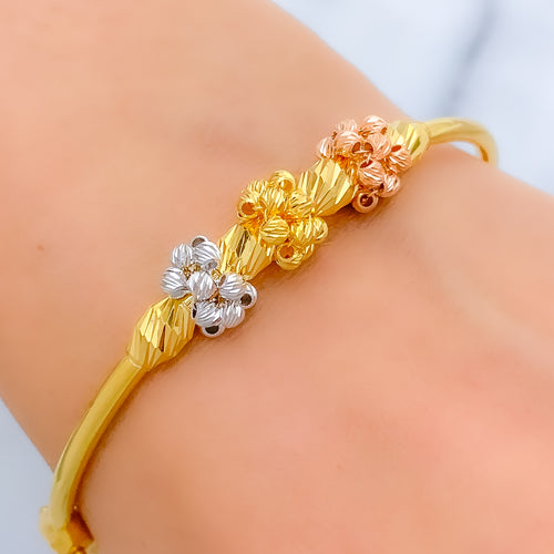 Lovely Floral Trinity 22k Gold Bangle Bracelet