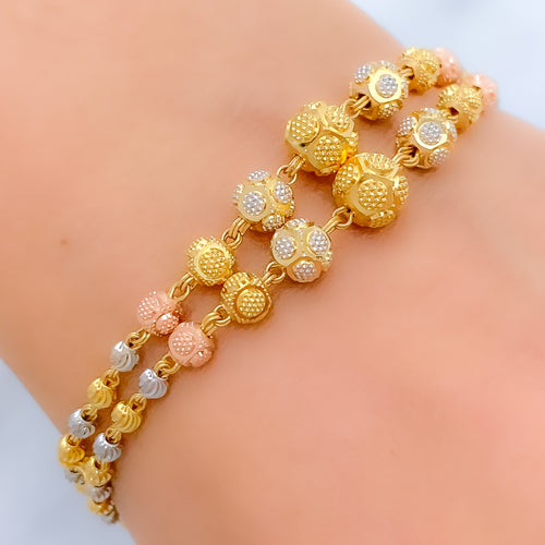 Chic Multi-Tone 22k Gold Beaded Bracelet