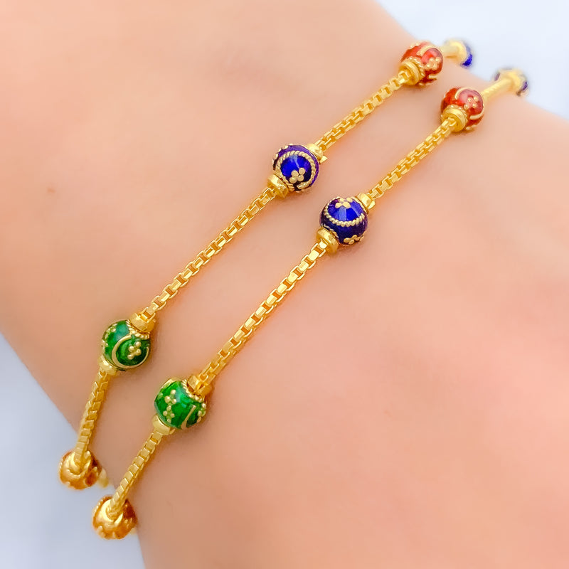 Colorful Dotted 22k Gold Flower Bracelet