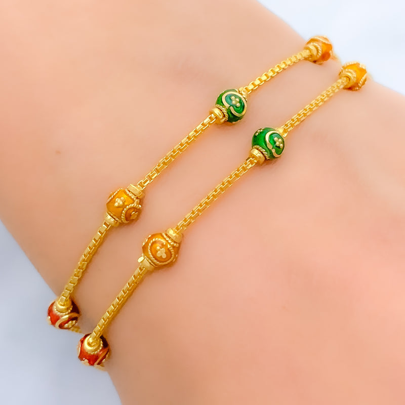 Classic Meenakari 22k Gold Bead Bracelet