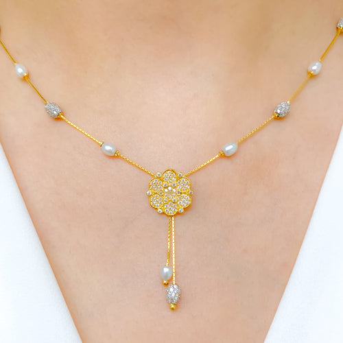 Charming CZ Studded Flower Necklace