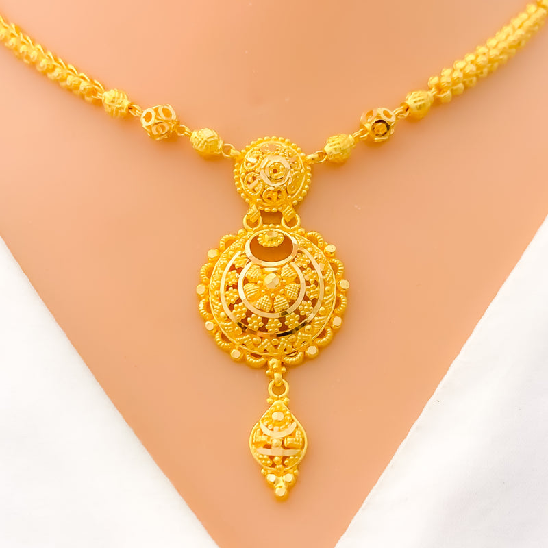 22k-gold-Reflective Dome Floral Necklace Set