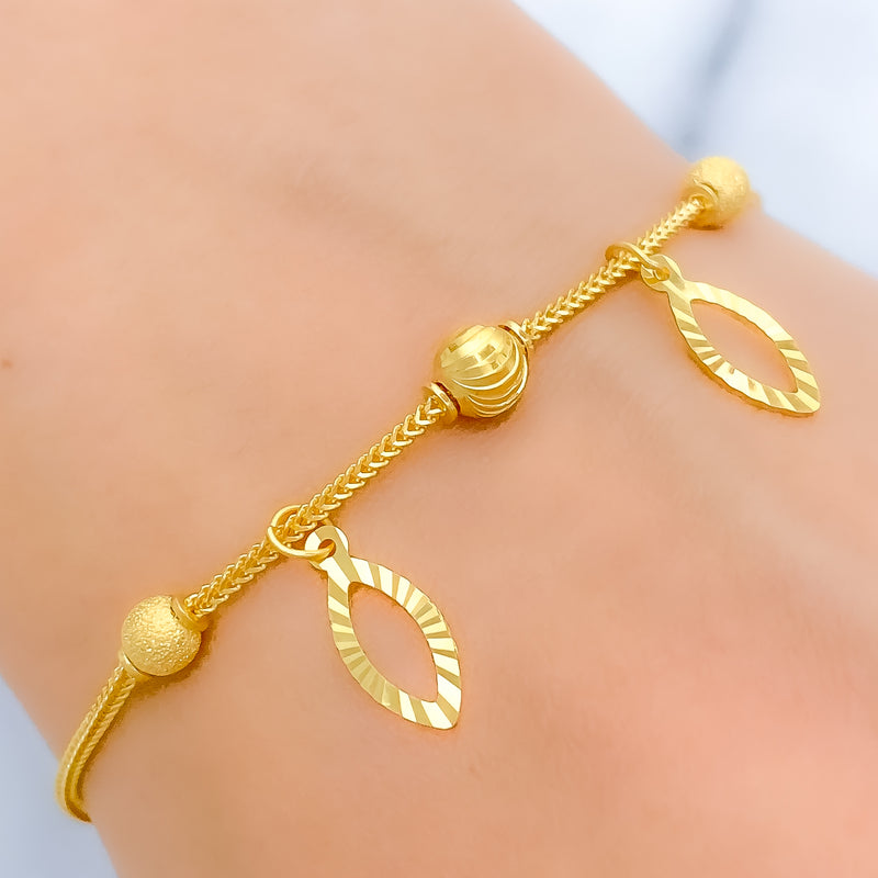 Delicate Fancy Leaf Charm 22k Gold Bracelet