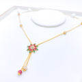 Sparkling CZ Petals Hanging 22k Gold Necklace