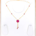 Upscale Pink CZ Floral Drop Necklace