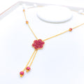 Upscale Pink CZ Floral Drop Necklace