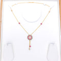 Luscious Pink + Green Accented Floral CZ 22k Gold Necklace