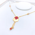 Sparkling Pink CZ Clover 22k Gold Necklace