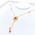 Posh Floral CZ Drop 22k Gold Necklace