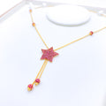 Magnificent Pink CZ Star Hanging 22k Gold Necklace