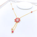 Fancy Pink + White Floral CZ 22k Gold Necklace