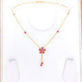 Striking Pink Studded CZ Floral 22k Gold Necklace