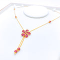 Striking Pink Studded CZ Floral 22k Gold Necklace