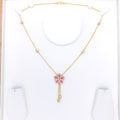 Classy CZ Flower Drop 22k Gold Necklace