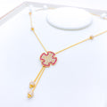 Pink Accented CZ 22k Gold Hanging Necklace