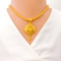 22k-gold-Elevated Flower Adorned Necklace Set W/ Detachable Pendant