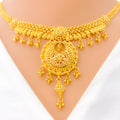 22k-gold-Paisley Accented Hanging Chand Necklace Set