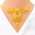 22k-gold-Paisley Accented Hanging Chand Necklace Set