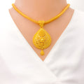 22k-gold-Elegant Floral Rope Necklace Set W/ Detachable Pendant