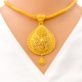 22k-gold-Elegant Floral Rope Necklace Set W/ Detachable Pendant