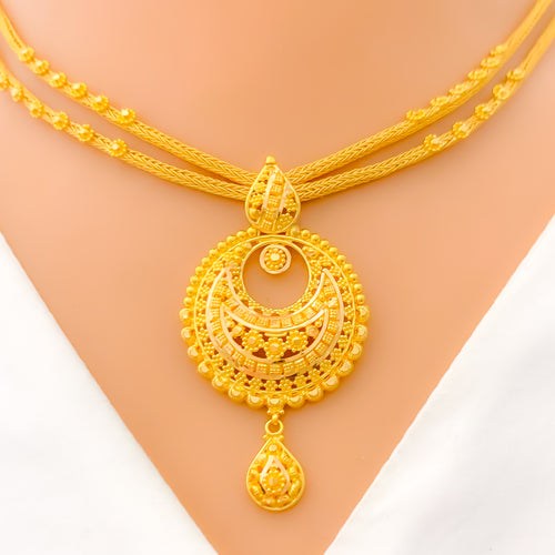 22k-gold-Graceful Dual Chain Chand Necklace Set