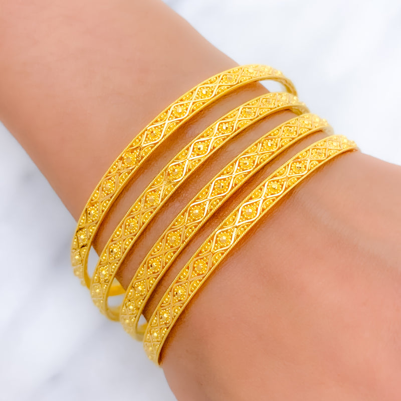 Intricate + Traditional 4 Set 22k Gold Bangles
