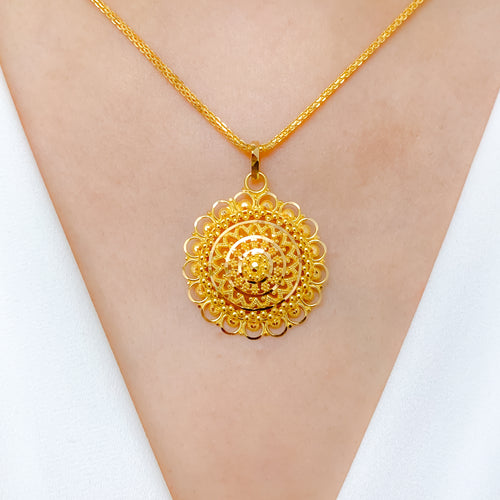 Floral Round Gold Pendant