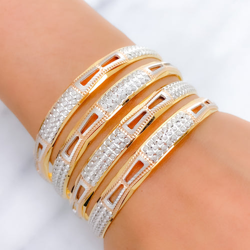 Three-Tone Bowtie Cut Out Machine 22k Gold Bangles