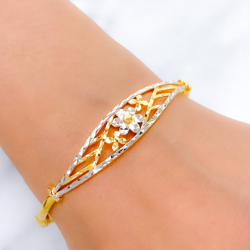 Sleek Floral 22k Gold Bangle Bracelet
