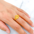 Ornate Floral Heart 22k Gold Ring