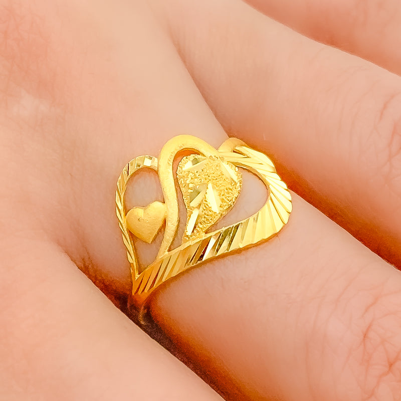 Fancy Asymmetrical Leaf 22k Gold Ring