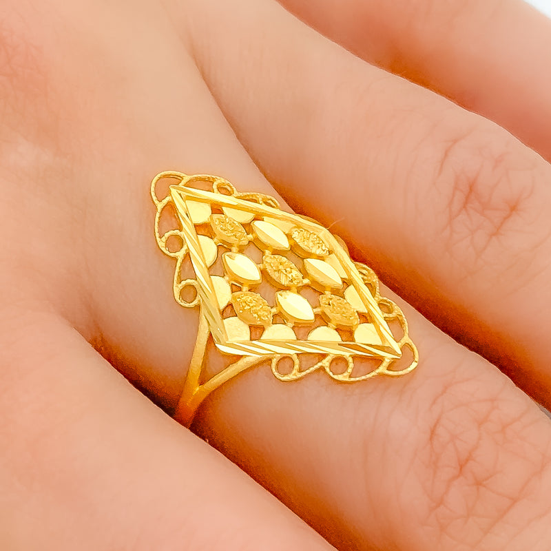 Festive Diamond Shaped 22k Gold Ring