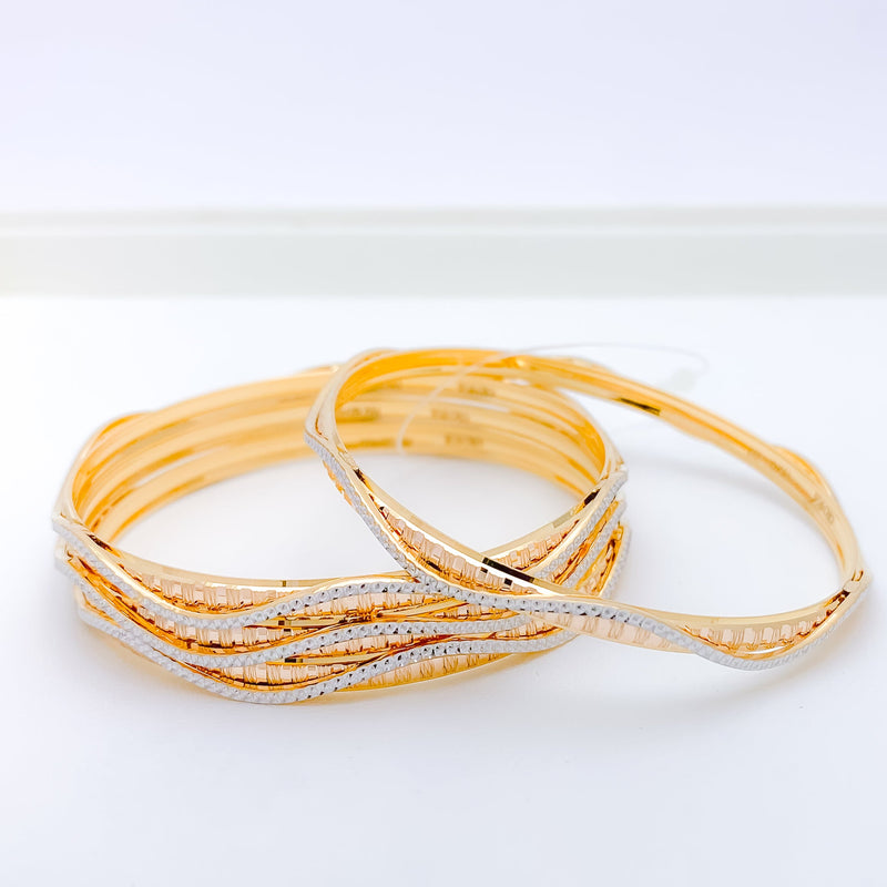 Elegant White Gold Accented Wave 22k Gold Bangles