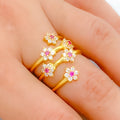 Fancy Floral Pink 22k Gold CZ Ring