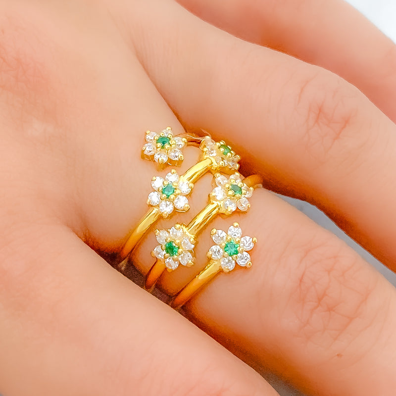 Graceful Green 22k Gold CZ Perennial Ring