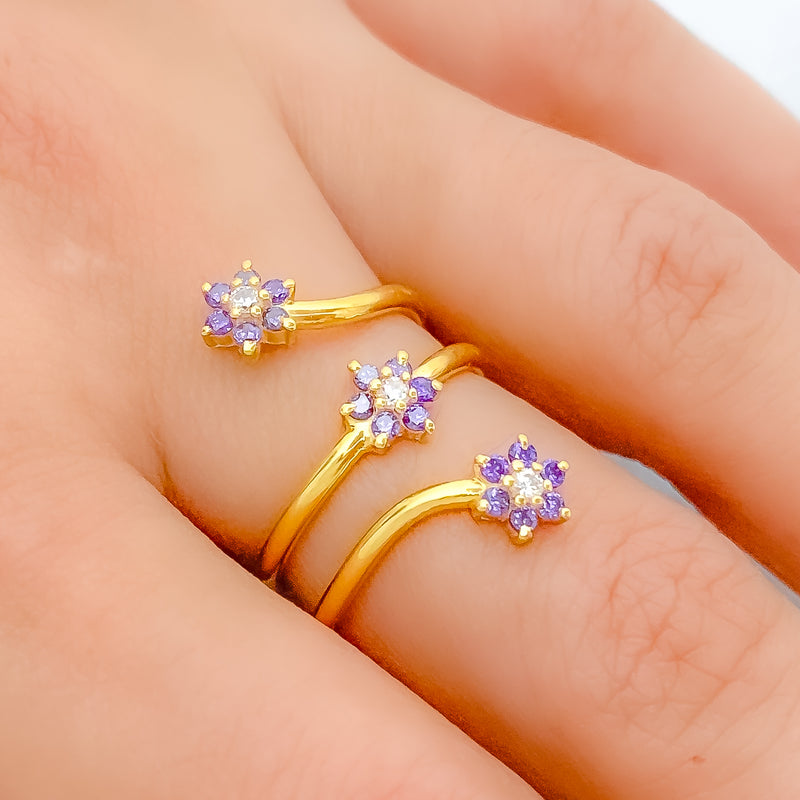 Winding Violet Flower 22k Gold Ring