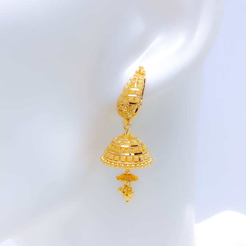 Striking Floral Tassel Hanging 22k Gold Earrings