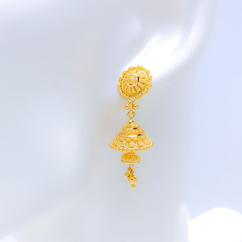 Trendy Flower Top Jhumki 22k Gold Earrings