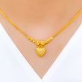 Reflective Hanging Heart 22k Gold Necklace Set