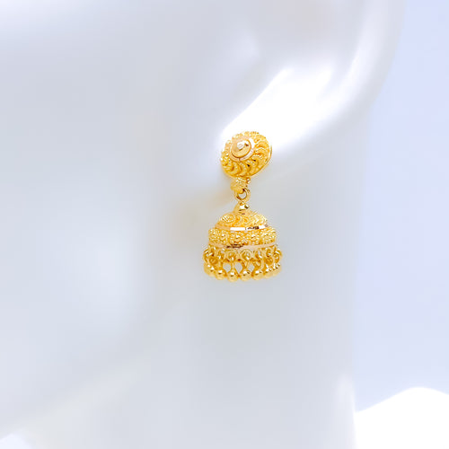 Modern Floral Jhumki 22k Gold Earrings