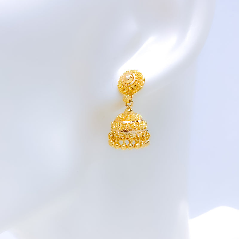 Modern Floral Jhumki 22k Gold Earrings