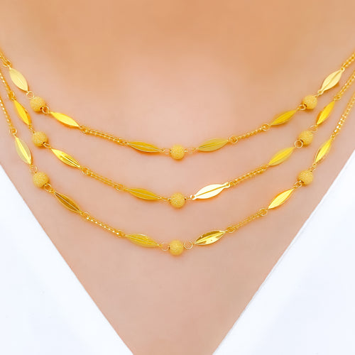 Dazzling Three Lara Leaf 22k Gold Necklace Set