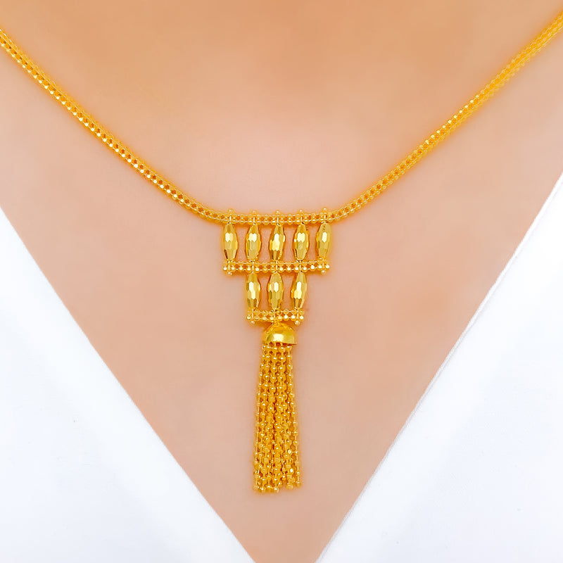 Posh Chandelier Tassel 22k Gold Necklace Set