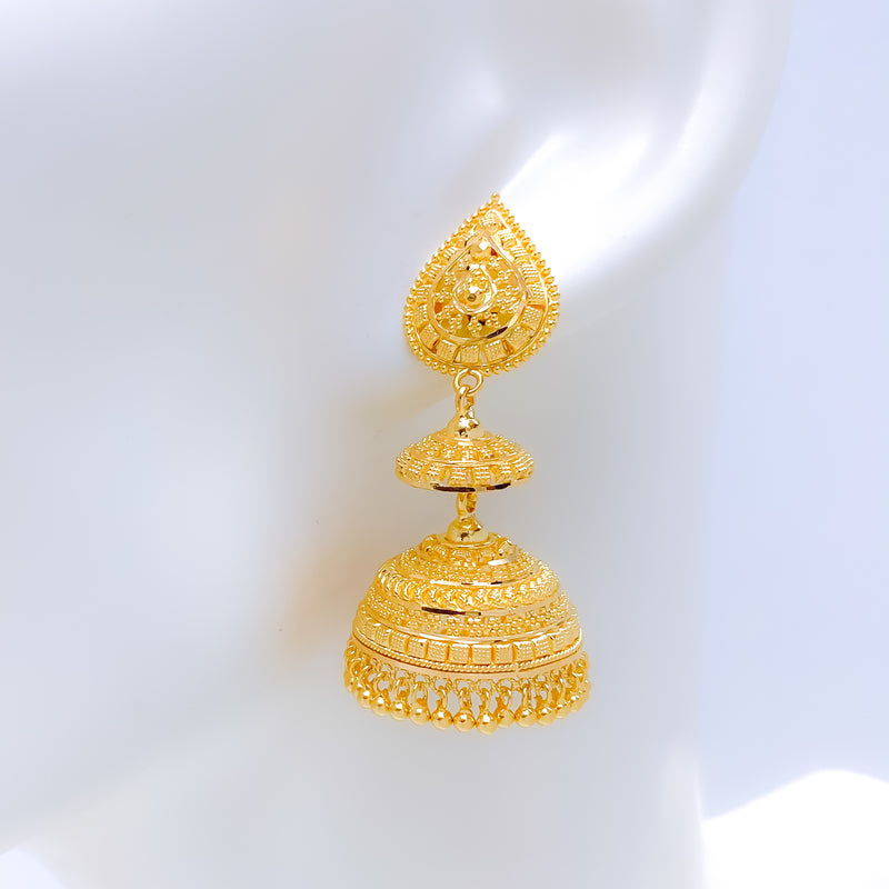 Regal Two-Tier Jhumki 22k Gold Earrings